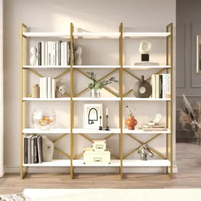 Locelso Boekenplank | 100% Melamine Gecoat | Metalen Frame | Witgoud – kavel bij Openbare Verkopen, Beveren-Leie