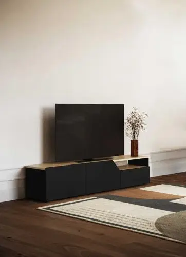 Tv-meubel Verabelle-zwart/lichte eik – kavel bij Openbare Verkopen, Beveren-Leie