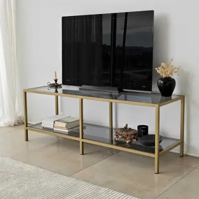 Basic TV-standaard | METALEN FRAME | Donkergrijs, Goud – kavel bij Openbare Verkopen, Beveren-Leie