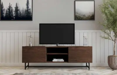 Wood TV-standaard | METALEN FRAME | Walnoot – kavel bij Openbare Verkopen, Beveren-Leie