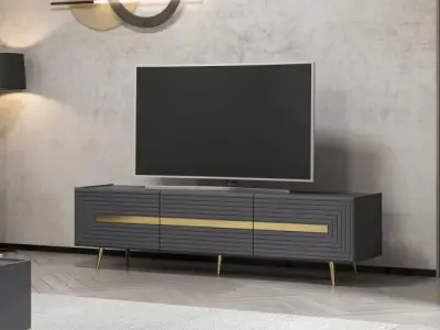 Modieus Woody TV-meubel - Antraciet Goud – kavel bij Openbare Verkopen, Beveren-Leie