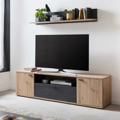 Tv-meubel Atnalta 180x40 cm-Artisan/gebrand hout – kavel bij Openbare Verkopen, Beveren-Leie