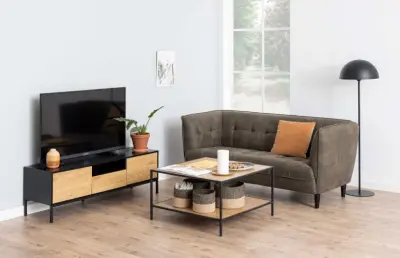 Tv-meubel Dover 140cm 2 deuren 1 lade - zwart/wilde eik – kavel bij Openbare Verkopen, Beveren-Leie