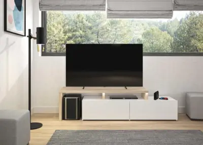 Tv-meubel Mikao hoek - eik decor/wit – kavel bij Openbare Verkopen, Beveren-Leie