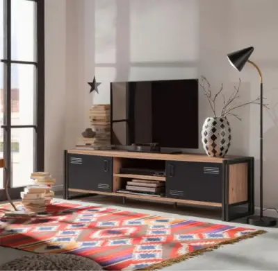 Cosmo TV-meubel | 100% MELAMINE | Atlantic Pine, Zwart – kavel bij Openbare Verkopen, Beveren-Leie