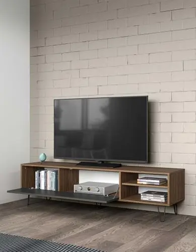 Tv-meubel Jiro 165cm - walnoot/antraciet – kavel bij Openbare Verkopen, Beveren-Leie