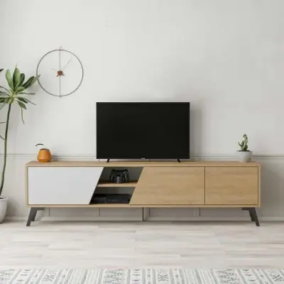 Fiona TV TV-meubel | 100% MELAMINE | Eiken, Wit – kavel bij Openbare Verkopen, Beveren-Leie