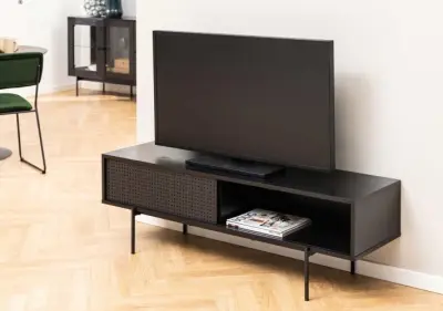 Tv-kast Angus 140 cm met schuifdeur - zwart – kavel bij Openbare Verkopen, Beveren-Leie