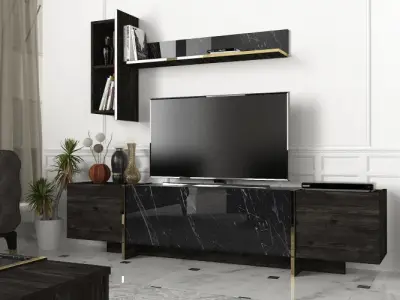 Veyron TV-meubel | 100% MELAMINE | Zwart, Goud – kavel bij Openbare Verkopen, Beveren-Leie