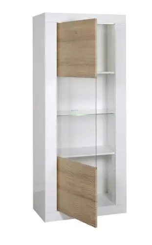 Vitrinekast Kaia 80cm 1 deur - hoogglans wit/eik – kavel bij Openbare Verkopen, Beveren-Leie