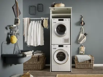 Wasmachinekast Laundreezy 68 x 68 x 200 cm - Wit – kavel bij Openbare Verkopen, Beveren-Leie