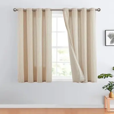 Kant en klare linnen gordijnen met ringen- bruin:Beige – kavel bij Openbare Verkopen, Brugge