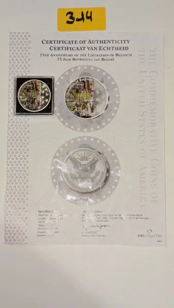 Een medaille ter ere van de “75e verjaardag van de bevrijding van België” met echtheidscertificaat – kavel bij Auctionline, Anderlecht