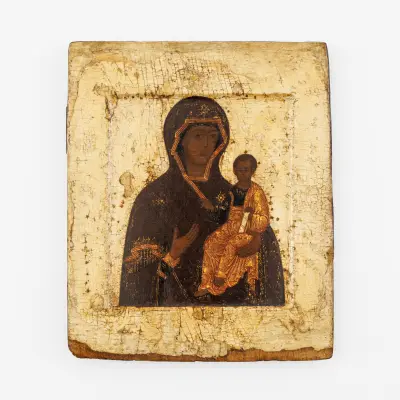 A 17th-century Russian 'Smolenskaya' icon in tempera on panel. Dimensions – kavel bij Bernaerts, Antwerp