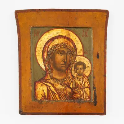 A Russian 19th-century Kazanskaya icon in tempera on panel. Single kovceg – kavel bij Bernaerts, Antwerp