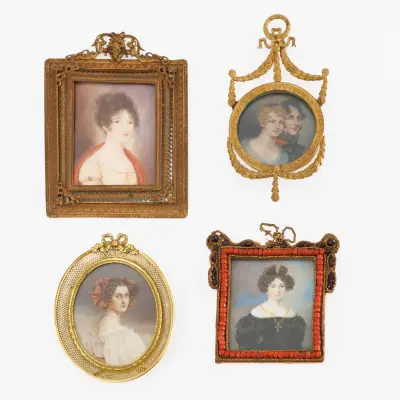 Four miniature portraits. 1. Rectangular – kavel bij Bernaerts, Antwerp