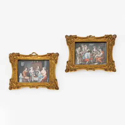 Pair of rectangular miniatures set in bronze frames. depicting figures in prayer on one side – kavel bij Bernaerts, Antwerp