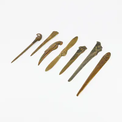 Seven Art Nouveau period bronze letter openers – kavel bij Bernaerts, Antwerp