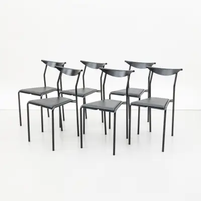 Six Fly Line Carre VI chairs. Black aluminium and faux leather seat – kavel bij Bernaerts, Antwerp