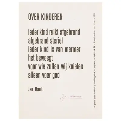 (Hanlo) Jan Hanlo, Over kinderen. Poem – kavel bij Bernaerts, Antwerp