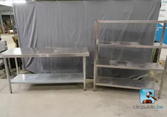 Set bestaande uit een tafel en een roestvrijstalen plank – kavel bij Nl.clicpublic