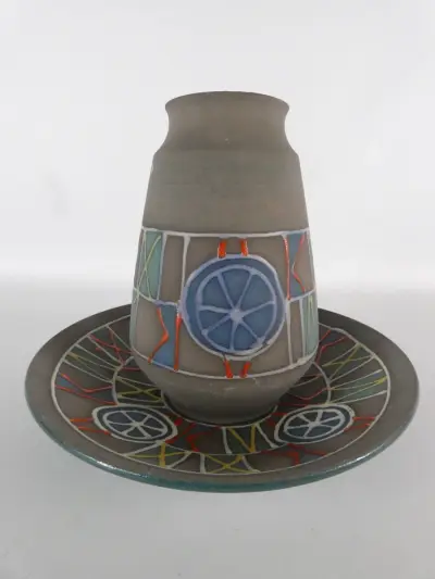 Vintage West-Germany vaas en schaal – kavel bij De Kringwinkel, Heverlee