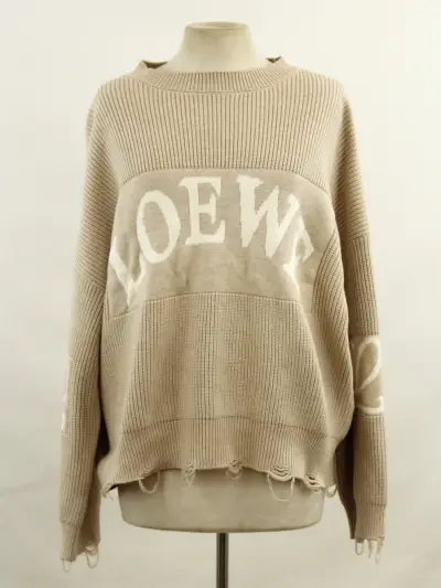 Loewe - oversized trui in cashmere & wol - beige en gebroken wit – kavel bij De Kringwinkel, Antwerpen