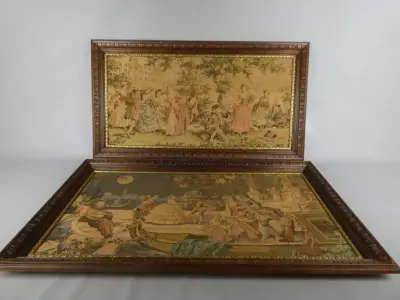 Set van 2 vintage wandtapijten in houten lijst – kavel bij De Kringwinkel, Diest