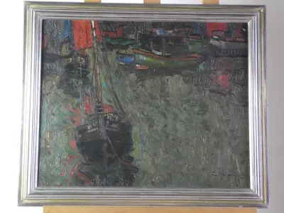 Olieverfschilderij havengezicht - Gesigneerd “a. Saverys” – kavel bij De Kringwinkel, Heverlee