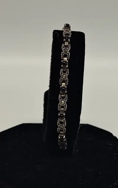 Vintage zilver armband met onyx steentjes – kavel bij De Kringwinkel, Aalst