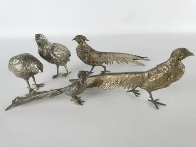 Set van 5 decoratieve metalen fazantenbeeldjes – kavel bij De Kringwinkel, Heverlee