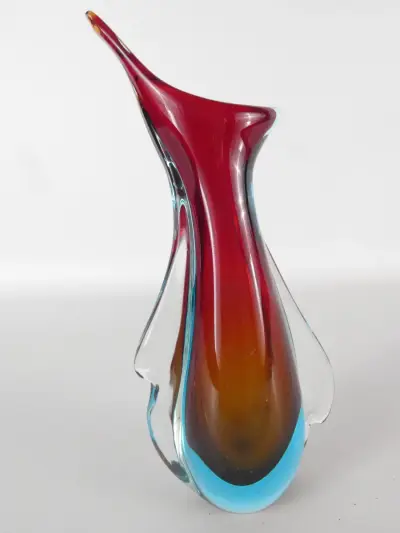Murano Stijl Glazen Vaas met Rode Kern | Vintage Art Glass – kavel bij De Kringwinkel, Heverlee