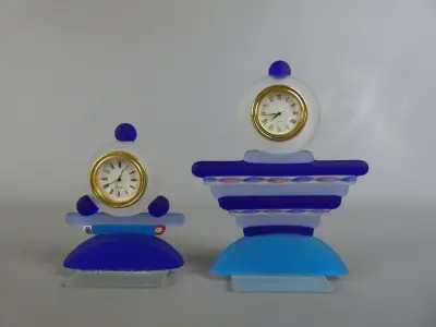 Glazen Murano stijl tafelklokken (Set van 2) – kavel bij De Kringwinkel, Diest