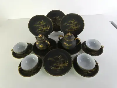 Vintage Japans handgeschilderd theeservies met gouden details – kavel bij De Kringwinkel, Heverlee