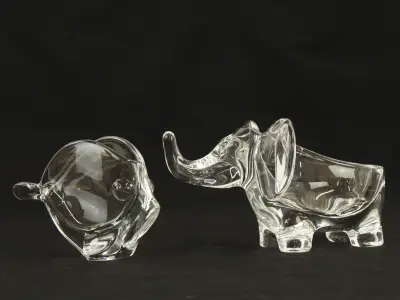 "Art Vannes" kristal olifant en vis jaren 70 – kavel bij De Kringwinkel, Antwerpen