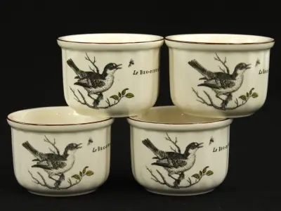 Villeroy &Boch Le Bec -Figue Male set van 4 vuurvaste potjes met vogelmotief – kavel bij De Kringwinkel, Antwerpen
