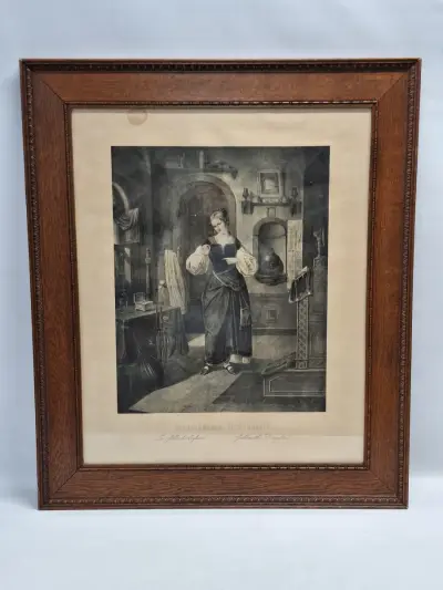 19e-eeuwse lithografie ‘Goldschmieds Töchterlein’ naar Wilhelm Nerenz - ingelijst – kavel bij De Kringwinkel, Gent