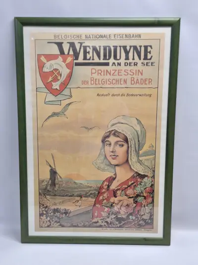 Reproductie van toeristische affiche ‘Wenduine an der See’ naar Léon Belloguet – kavel bij De Kringwinkel, Gent