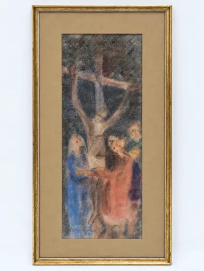 Religieus schilderij ‘Kruisiging’ uit 1957 - Andreas Vanvlasselaer – kavel bij De Kringwinkel, Gent