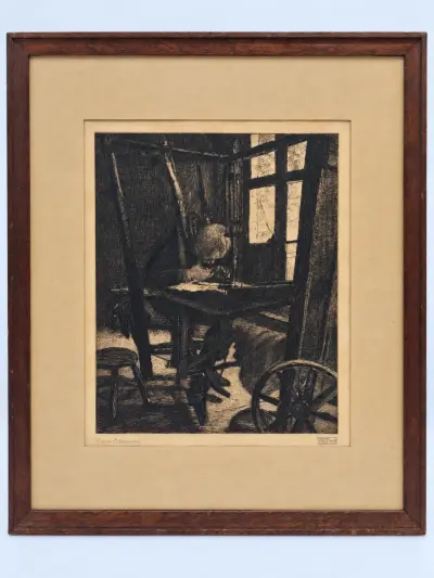 Originele ets ‘Vieux Tisserand’ - genummerd 28/50 - François Pycke – kavel bij De Kringwinkel, Gent