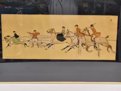 Antieke chromolithografie ‘The Fence’ - Engelse vossenjacht - Dorothy Hardy – kavel bij De Kringwinkel, Gent