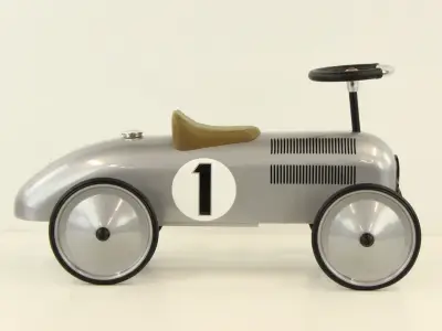 Goki metalen loopauto / retro racewagen – zilverkleurig – kavel bij De Kringwinkel, Antwerpen