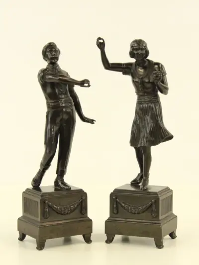 Messing koppel op sokkel (set van 2) – kavel bij De Kringwinkel, Antwerpen