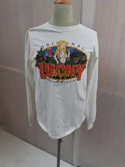 Witte vintage Longsleeve t-shirt: Lucky Lodger, M – kavel bij De Kringwinkel, Waardamme
