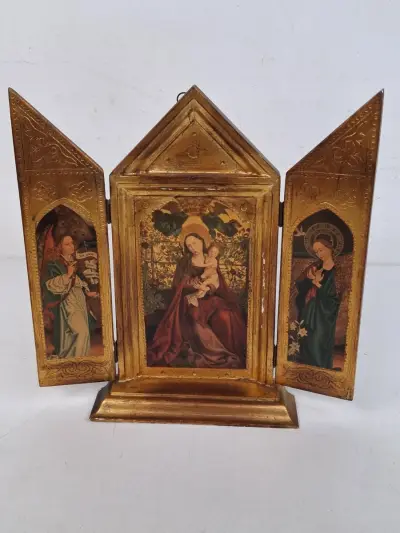 Houten huisaltaar of drieluik (Triptiek) – kavel bij De Kringwinkel, Waardamme