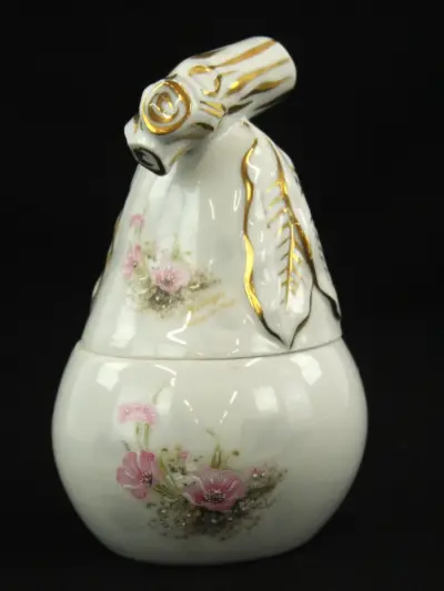 Limoges Porseleinen potje in peervorm met Bloemendecor – 19 cm – kavel bij De Kringwinkel, Antwerpen