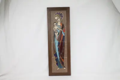 Vintage tegeltableau: Madonna met Kind – kavel bij De Kringwinkel, Brecht