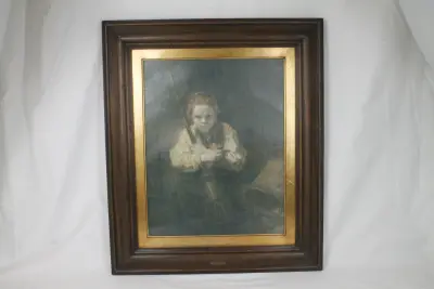 Reproductie Olieverfschilderij: Meisje met een bezem – kavel bij De Kringwinkel, Brecht
