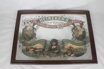 Vintage Heineken's bierbrouwerij reclamespiegel – kavel bij De Kringwinkel, Brecht