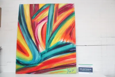 Abstract schilderij met kleurrijke strepen – kavel bij GSD Auctions, Zoeterwoude